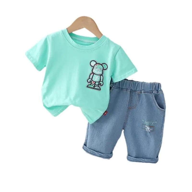 Kids Cotton T-Shirt Shorts Set Black Blue Cartoon Print - Image 6