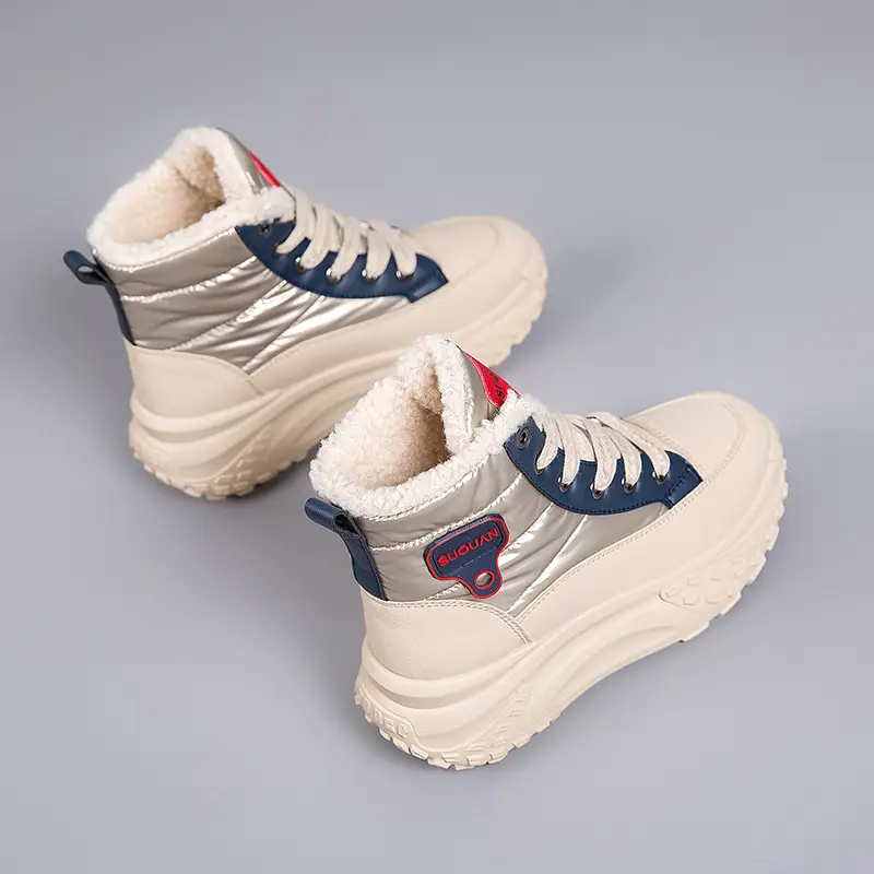 2025 New Winter High-Top Thick-Soled Snow Boots with Plush Lining, Thickened Non-Slip Cotton Shoes, Height-Increasing Warm Women's Dad Shoes