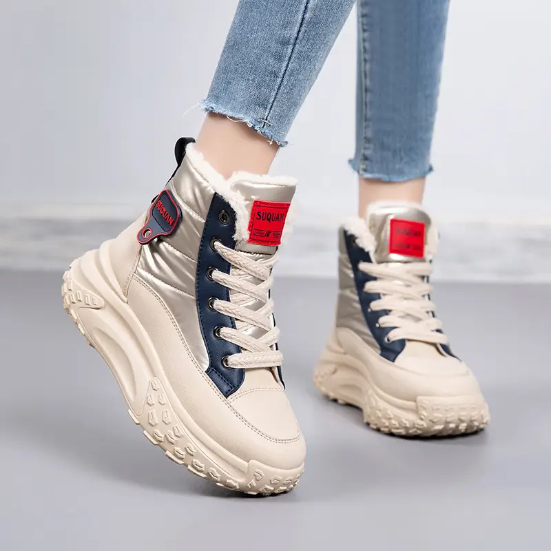 2025 New Winter High-Top Thick-Soled Snow Boots with Plush Lining, Thickened Non-Slip Cotton Shoes, Height-Increasing Warm Women's Dad Shoes