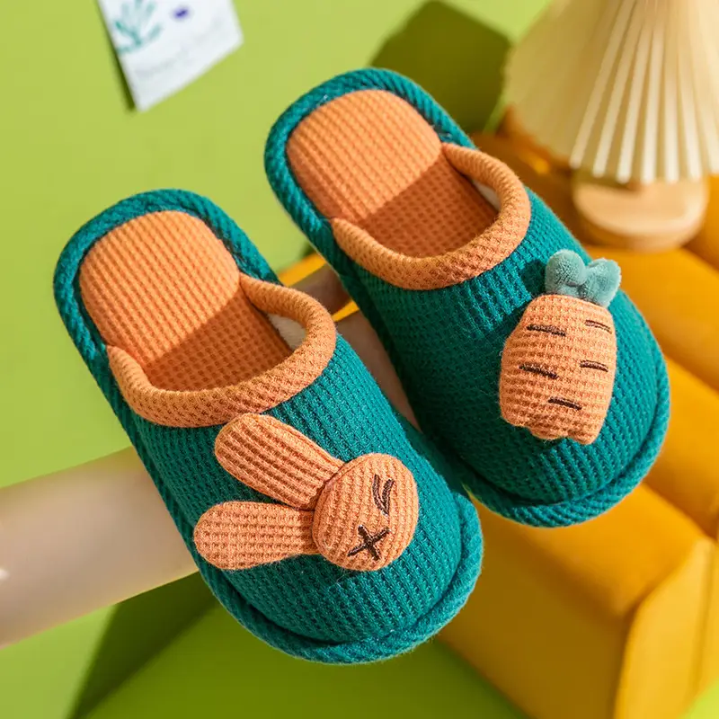 Children's Linen Slippers Home Parent-Child Slippers Cute Cotton Linen Home Floor Slippers Non-Slip Sweat-proof Cotton Slippers