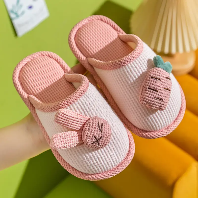 Children's Linen Slippers Home Parent-Child Slippers Cute Cotton Linen Home Floor Slippers Non-Slip Sweat-proof Cotton Slippers