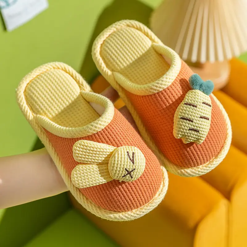 Children's Linen Slippers Home Parent-Child Slippers Cute Cotton Linen Home Floor Slippers Non-Slip Sweat-proof Cotton Slippers