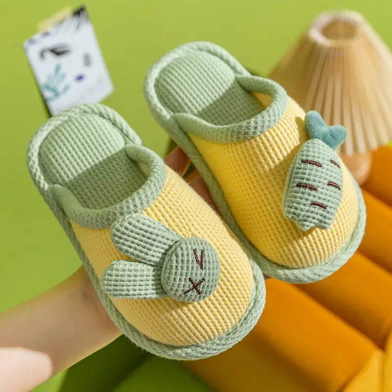 Children's Linen Slippers Home Parent-Child Slippers Cute Cotton Linen Home Floor Slippers Non-Slip Sweat-proof Cotton Slippers