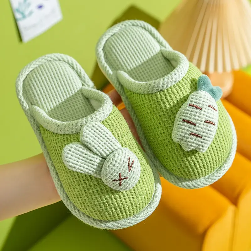 Children's Linen Slippers Home Parent-Child Slippers Cute Cotton Linen Home Floor Slippers Non-Slip Sweat-proof Cotton Slippers