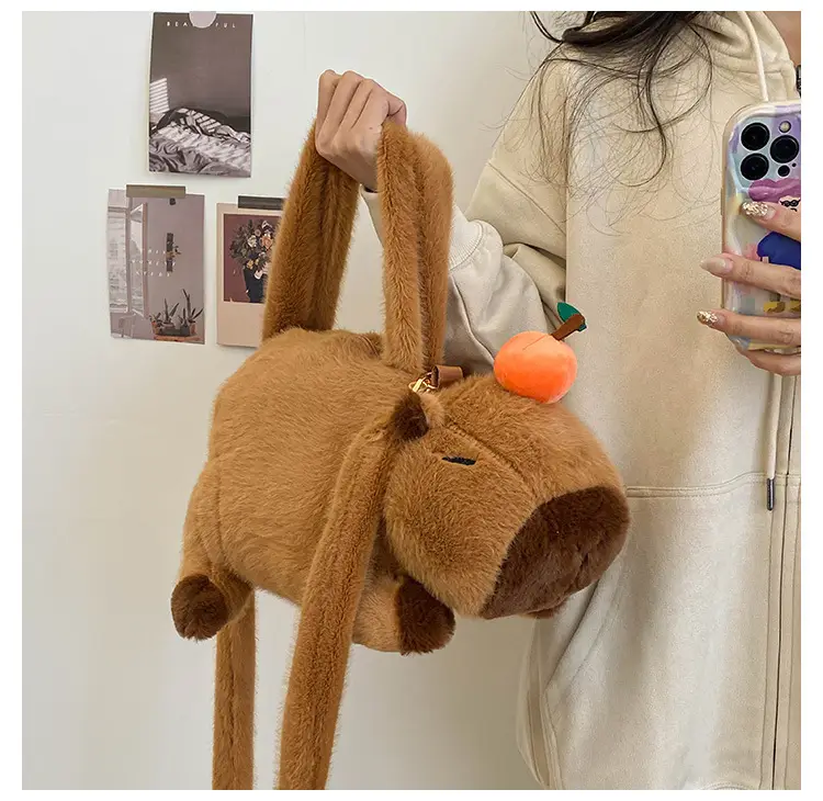 Plush Bear Capybara Bag Brown Single Shoulder — feature 1