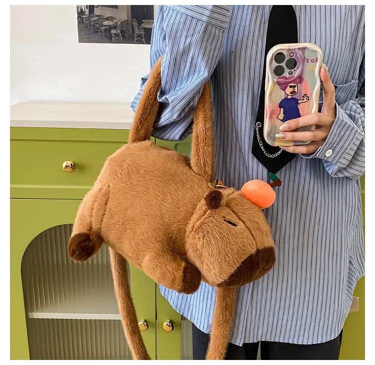 Plush Bear Capybara Bag Brown Single Shoulder — feature 13