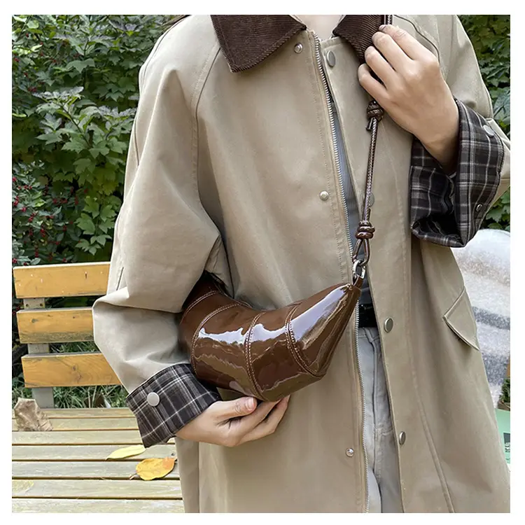 Women's Crossbody Bag Brown Patent 2025 Winter — feature 12