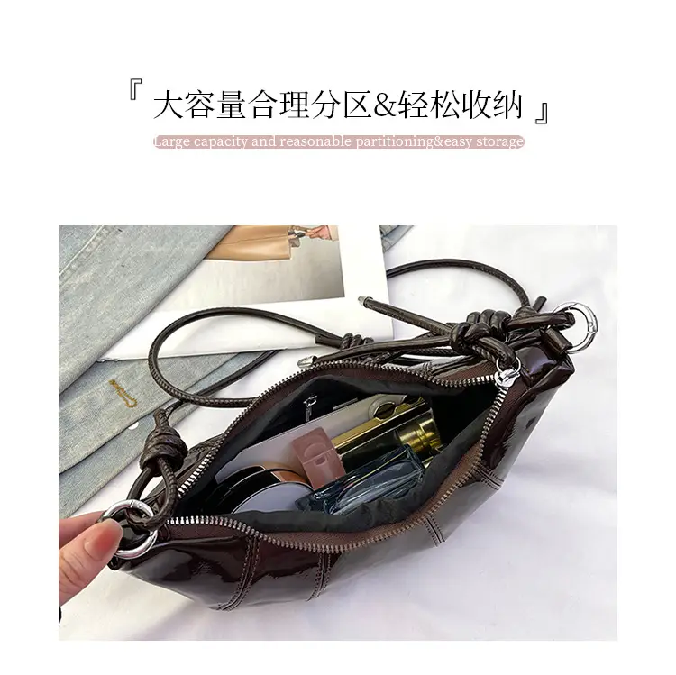 Women's Crossbody Bag Brown Patent 2025 Winter — feature 7