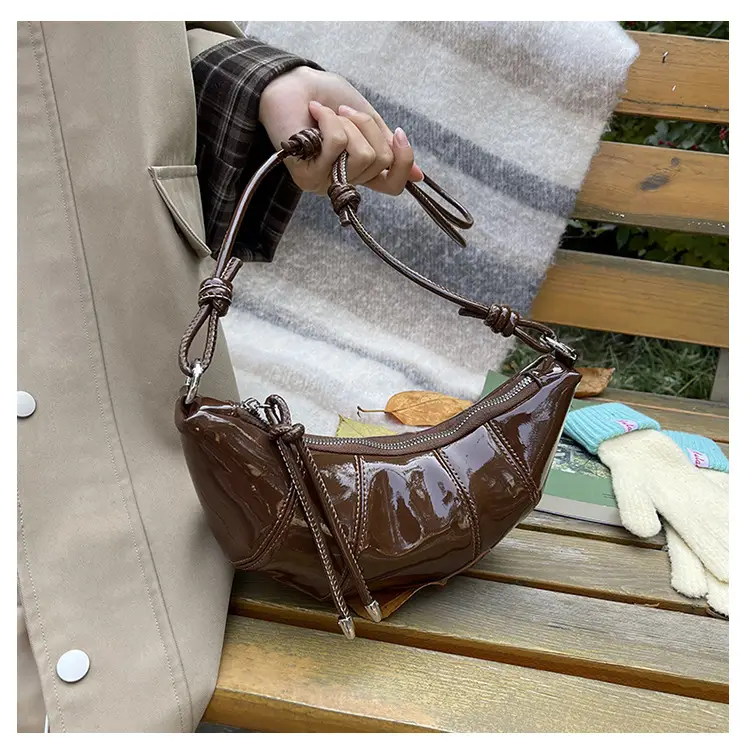 Women's Crossbody Bag Brown Patent 2025 Winter — feature 9