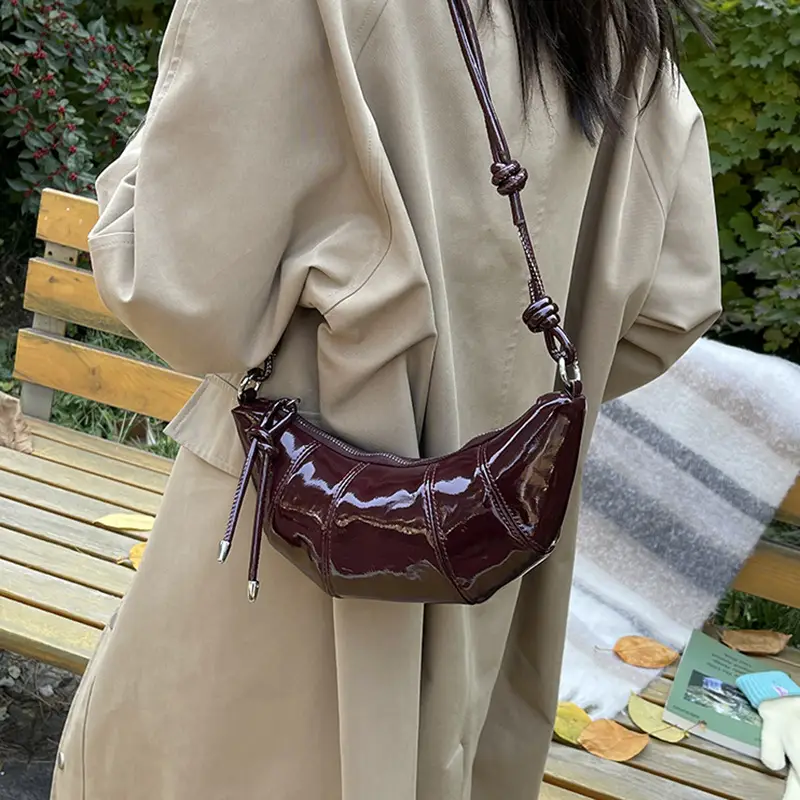 Women's Crossbody Bag Brown Patent 2025 Winter - Image 2