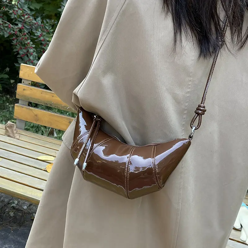 Women's Crossbody Bag Brown Patent 2025 Winter - Image 3