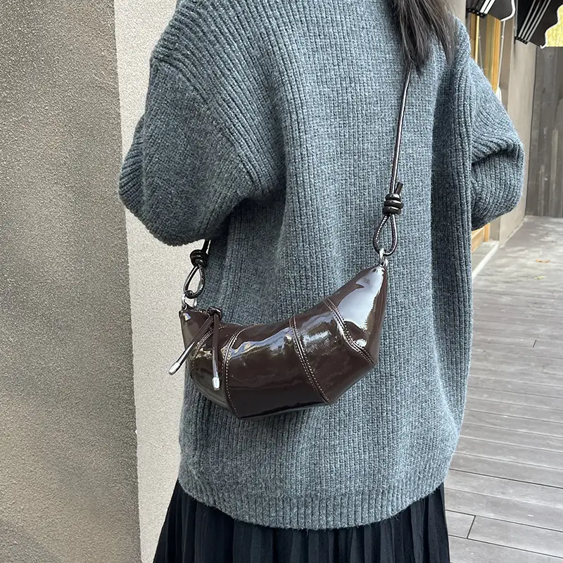 Women's Crossbody Bag Brown Patent 2025 Winter - Image 4