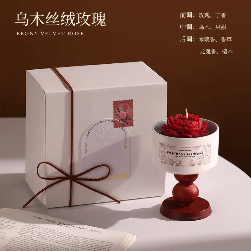 Camellia Soy Wax Scented Candle Gift Box Birthday Wedding Souvenir High-End Long-Lasting Fragrance Wholesale Customization