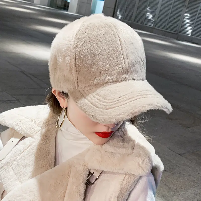 Black Plush Baseball Cap for Girls Winter Warm - Image 9