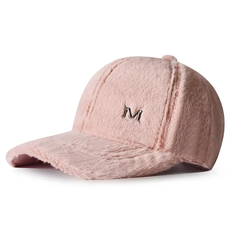 Black Plush Baseball Cap for Girls Winter Warm - Image 3