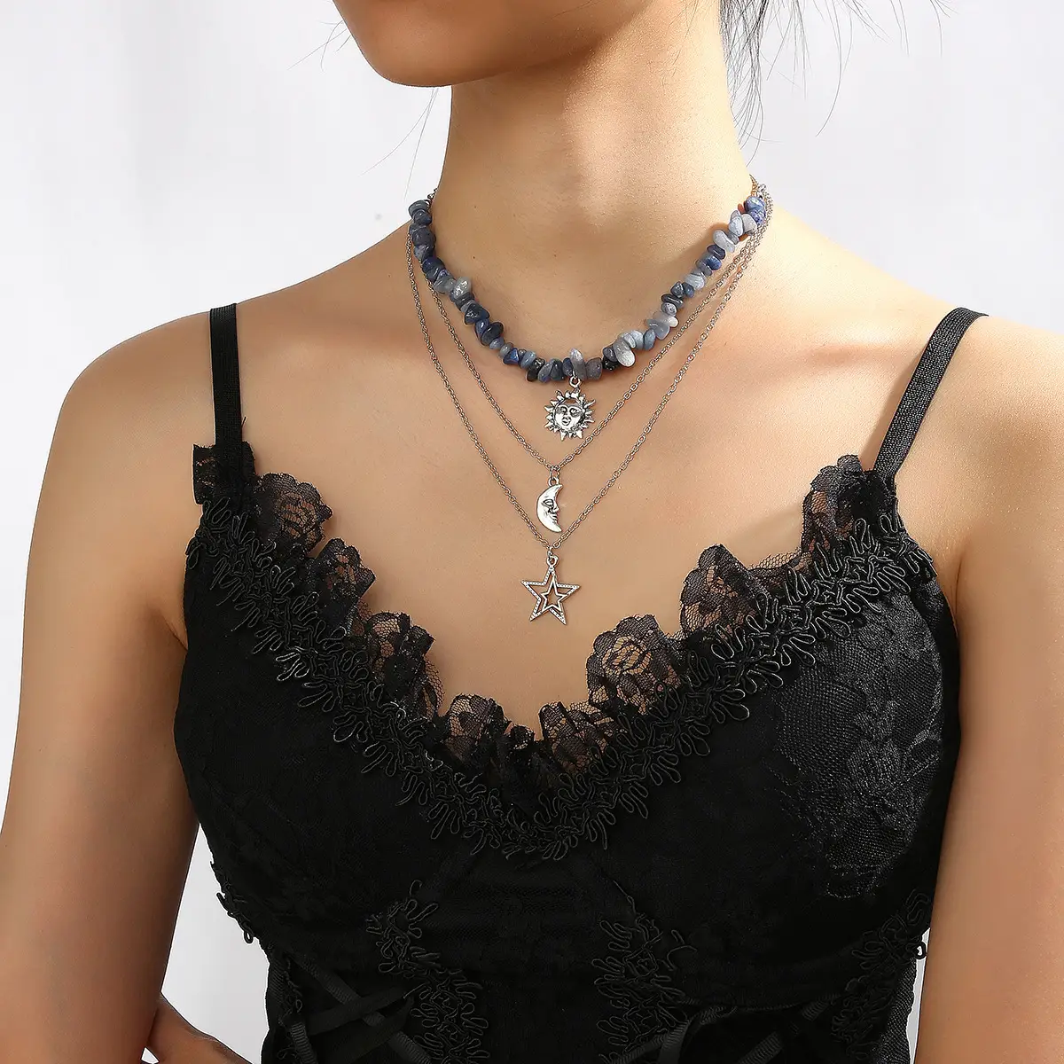 Cross-Country Sweet Cool Neck Chain with Moon Sun Star Pendant - Image 8