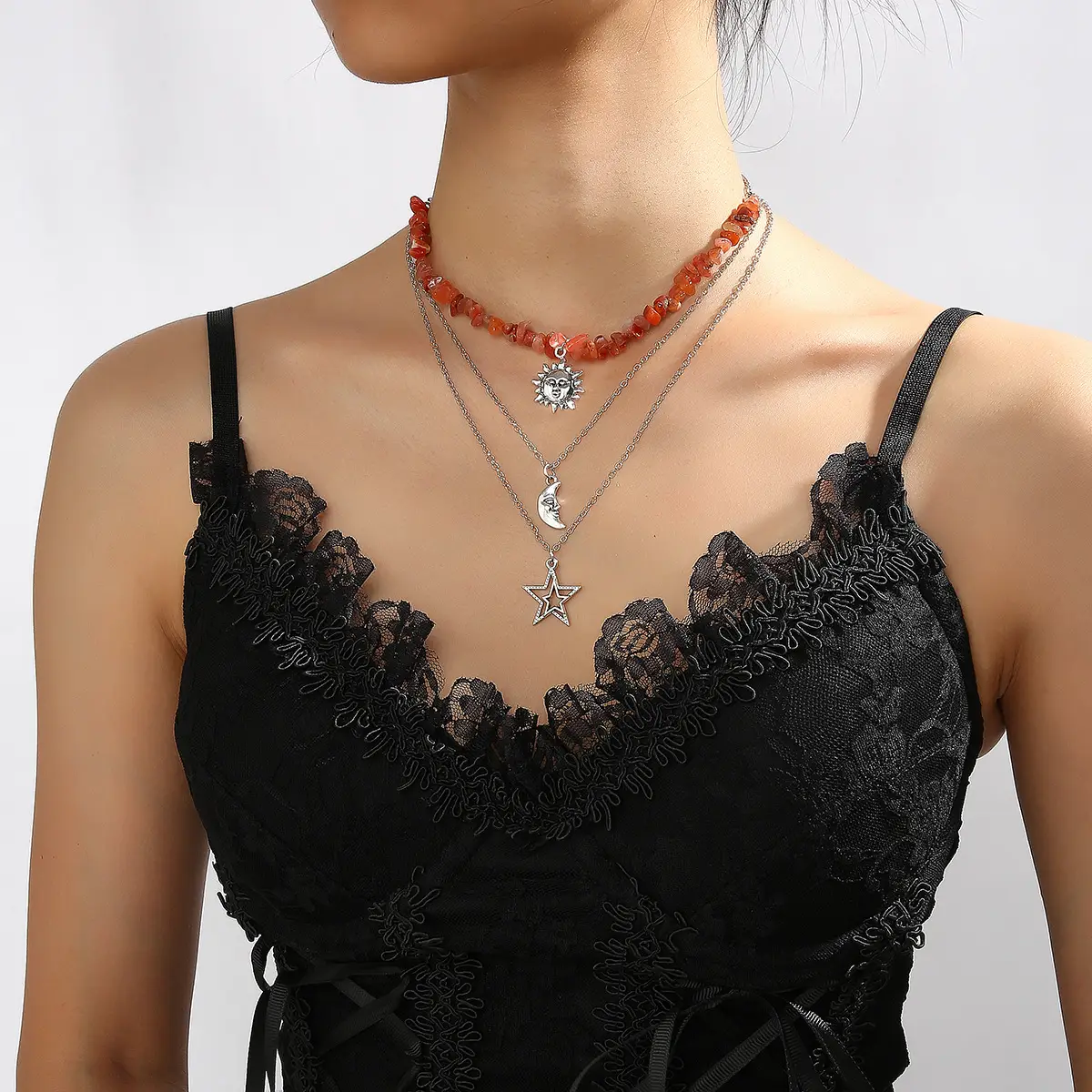 Cross-Country Sweet Cool Neck Chain with Moon Sun Star Pendant — feature 14