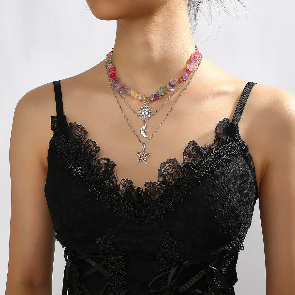 Cross-Country Sweet Cool Neck Chain with Moon Sun Star Pendant — feature 2