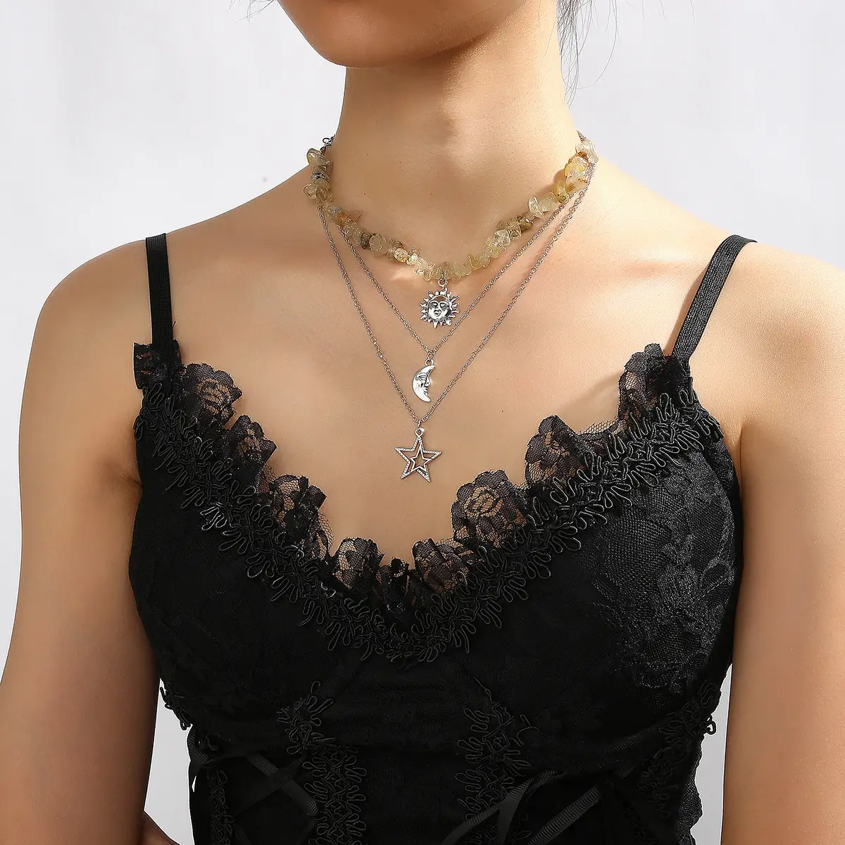 Cross-Country Sweet Cool Neck Chain with Moon Sun Star Pendant — feature 6