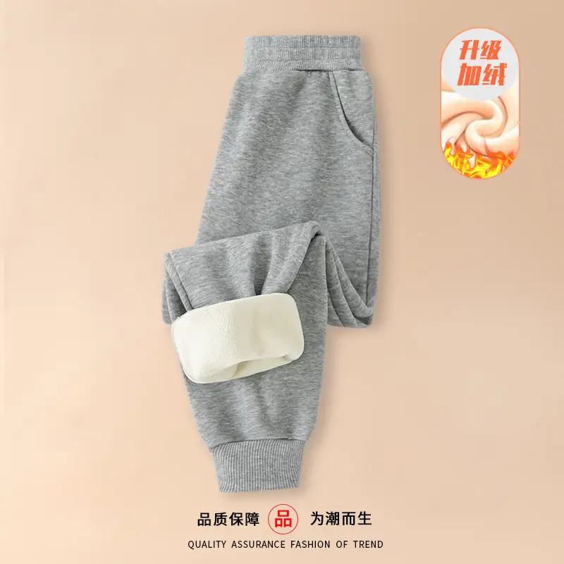 Children's Cashmere Pants Autumn and Winter New Men's and Women's Baby Solid Color Warm Casual Sports Pants Outer Wear Pants - Image 2