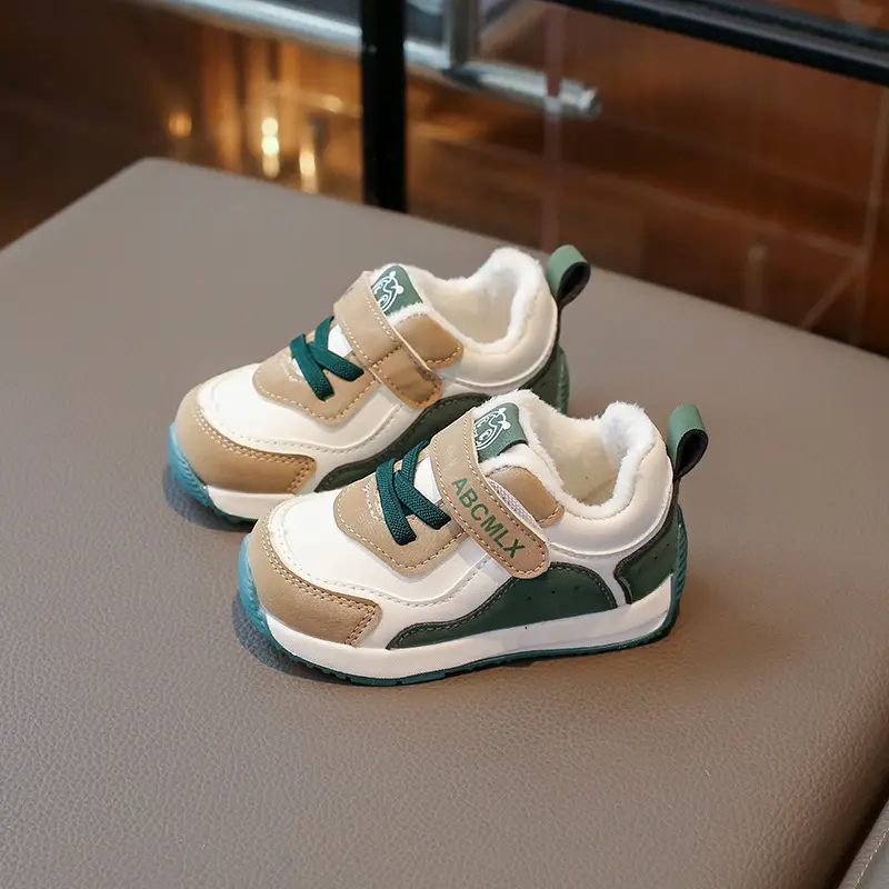 Baby Boys Fleece Lined Winter Sneakers Green Beige