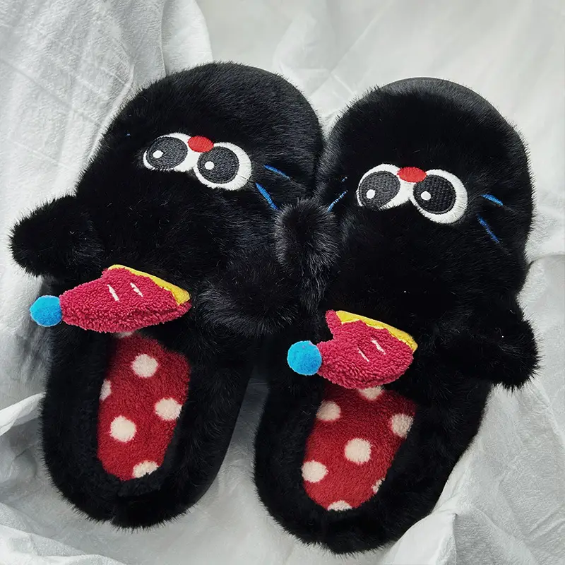 Kulomi Cotton Slippers Women's Autumn and Winter 2024 New IP Joint Cute Plush Plus Warm Slippers Women's Winter