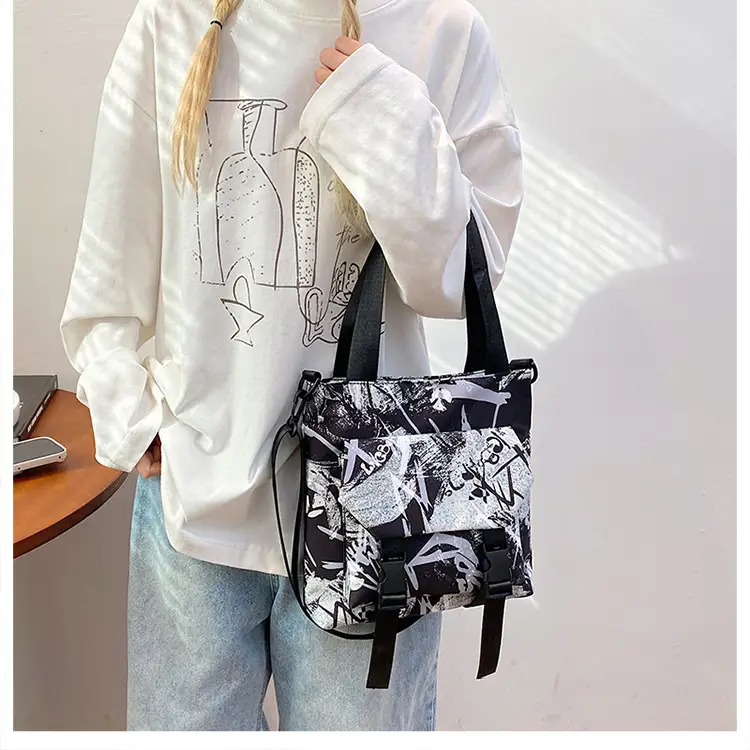Women Printed Graffiti Shoulder Bag Large Capacity Nylon — feature 11