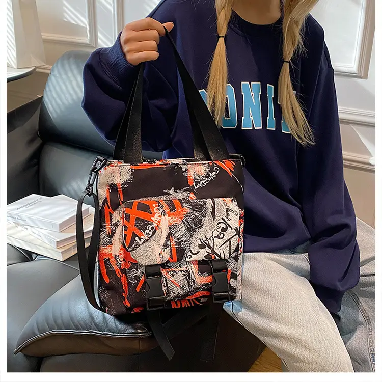 Women Printed Graffiti Shoulder Bag Large Capacity Nylon — feature 17