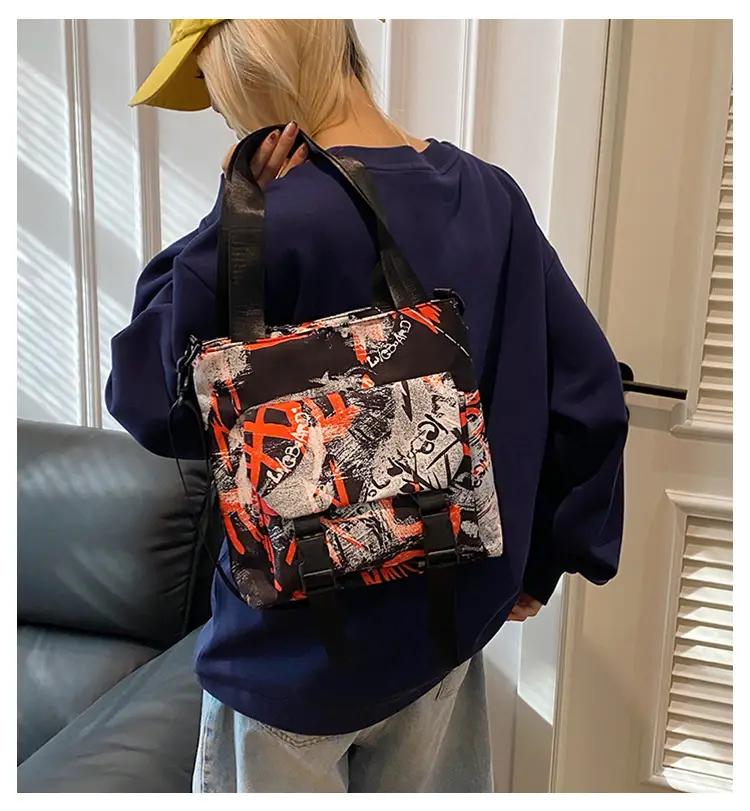 Women Printed Graffiti Shoulder Bag Large Capacity Nylon — feature 2