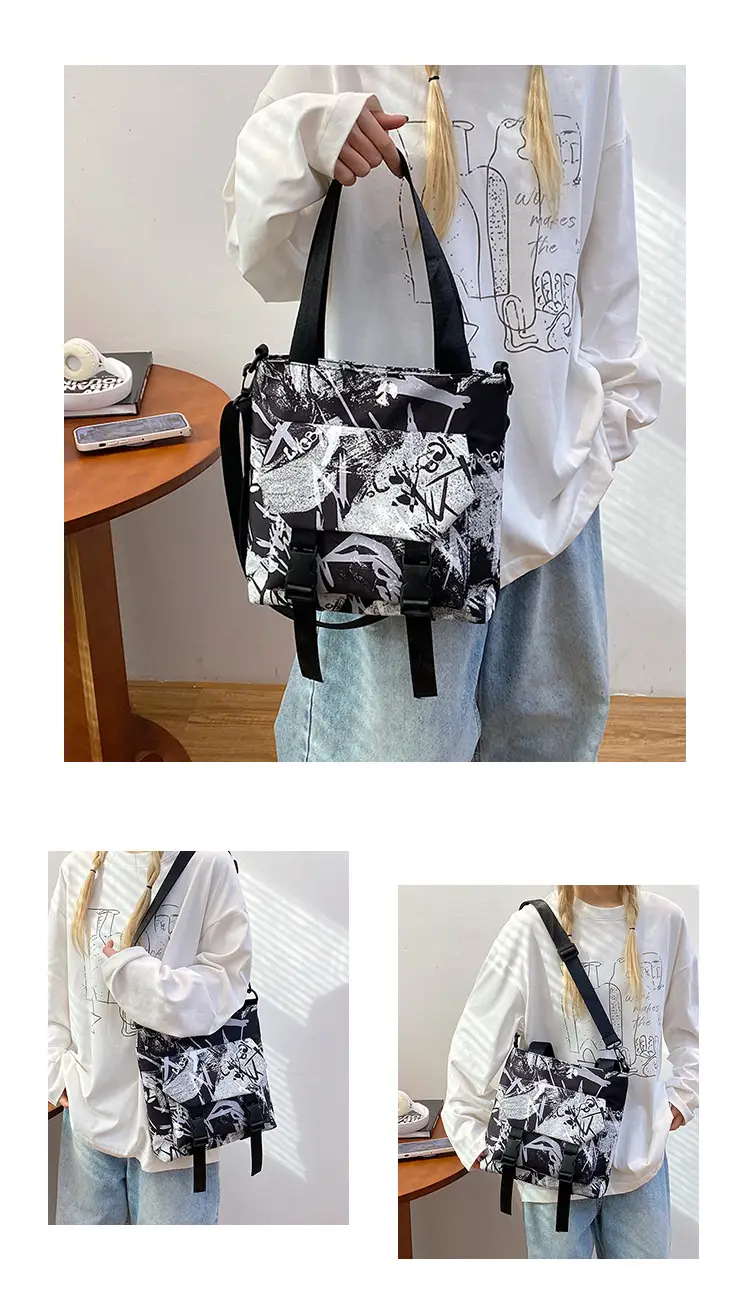 Women Printed Graffiti Shoulder Bag Large Capacity Nylon — feature 26