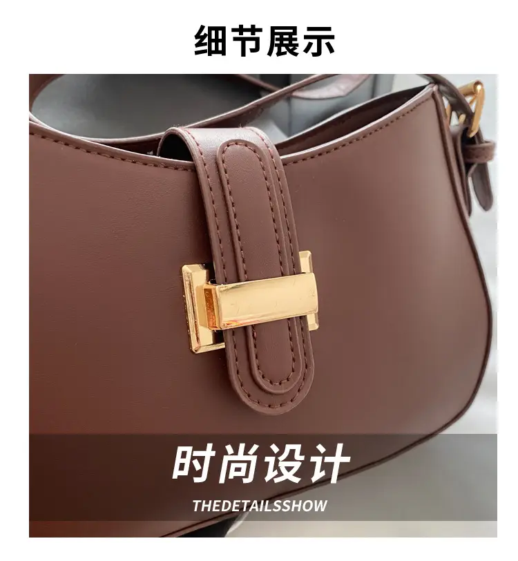 Women's Brown Leather Shoulder Bag with Gold Clasp — feature 4