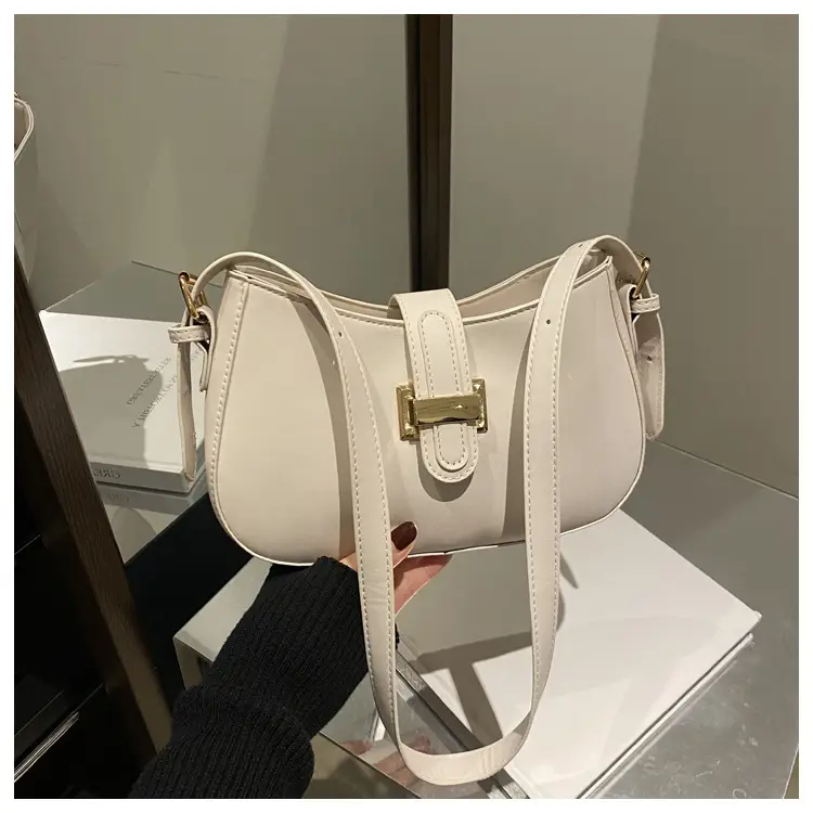 Women's Brown Leather Shoulder Bag with Gold Clasp - Image 2