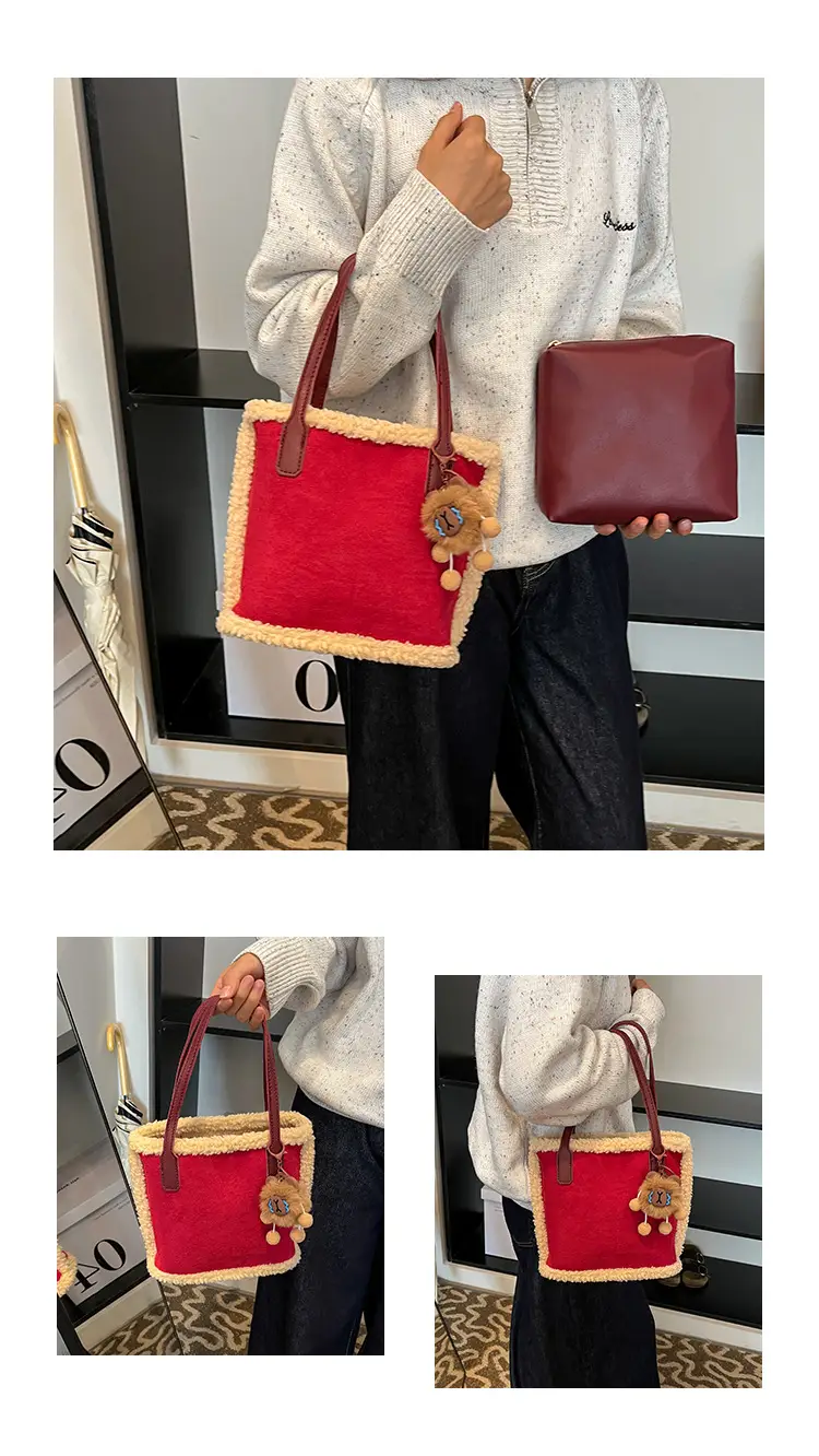 Lamb Wool Shoulder Bag Vintage Tassel Design — feature 5