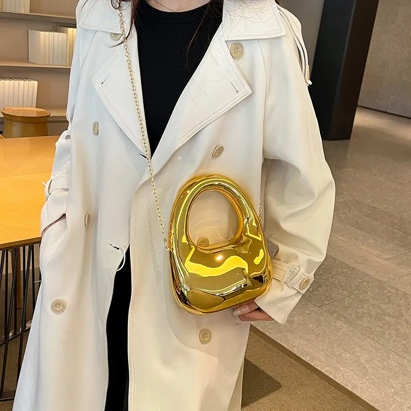 Gold Handbag with Mirror & Chain for Women