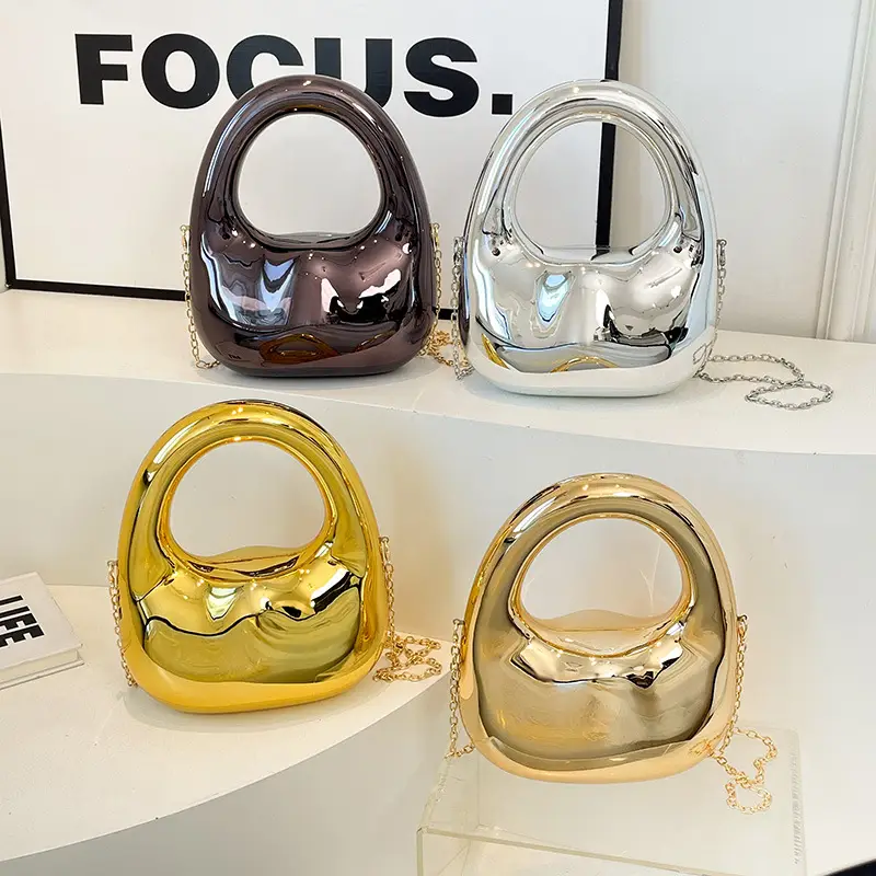 Gold Handbag with Mirror & Chain for Women