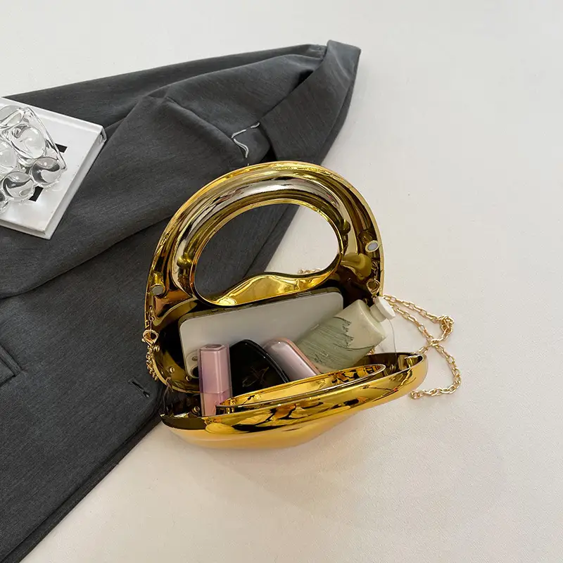 Gold Handbag with Mirror & Chain for Women