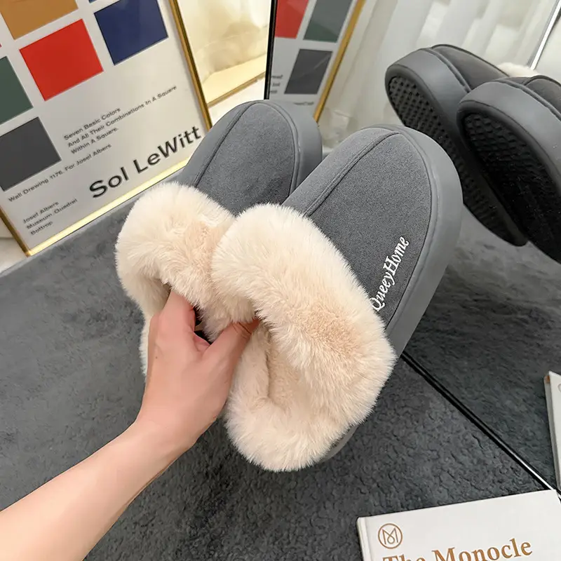 Plush Cotton Slippers for Women, Autumn and Winter Warm 2025 New Model, Indoor Home Non-Slip Thick-Soled Slippers with a Soft Cushioning Feel, Closed-Toe Cotton Slippers for Men - Image 7