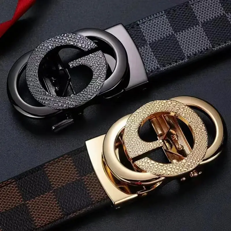 Men's Cross-Body Belt with Gold GG Buckle & Checkered Pattern - Image 10