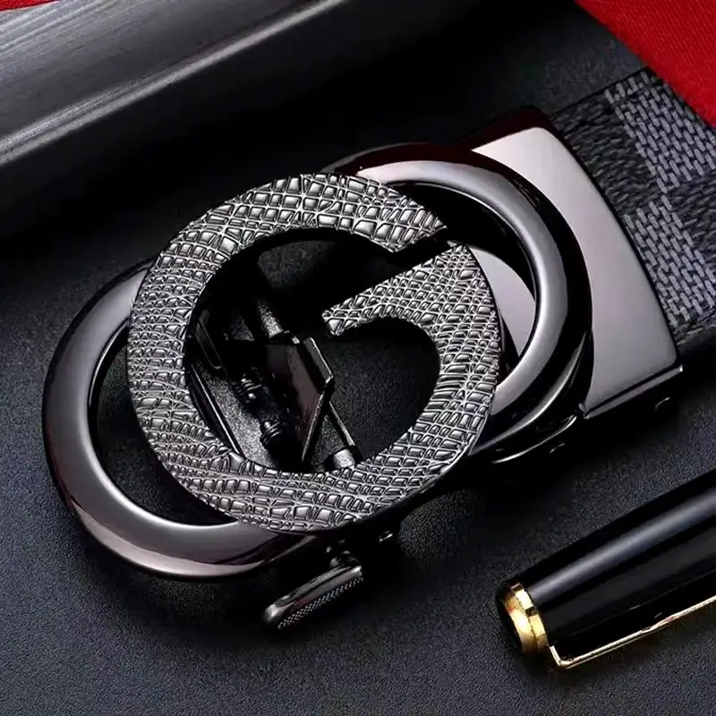 Men's Cross-Body Belt with Gold GG Buckle & Checkered Pattern - Image 11