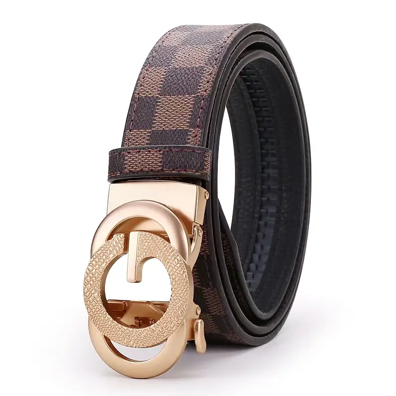 Men's Cross-Body Belt with Gold GG Buckle & Checkered Pattern - Image 13