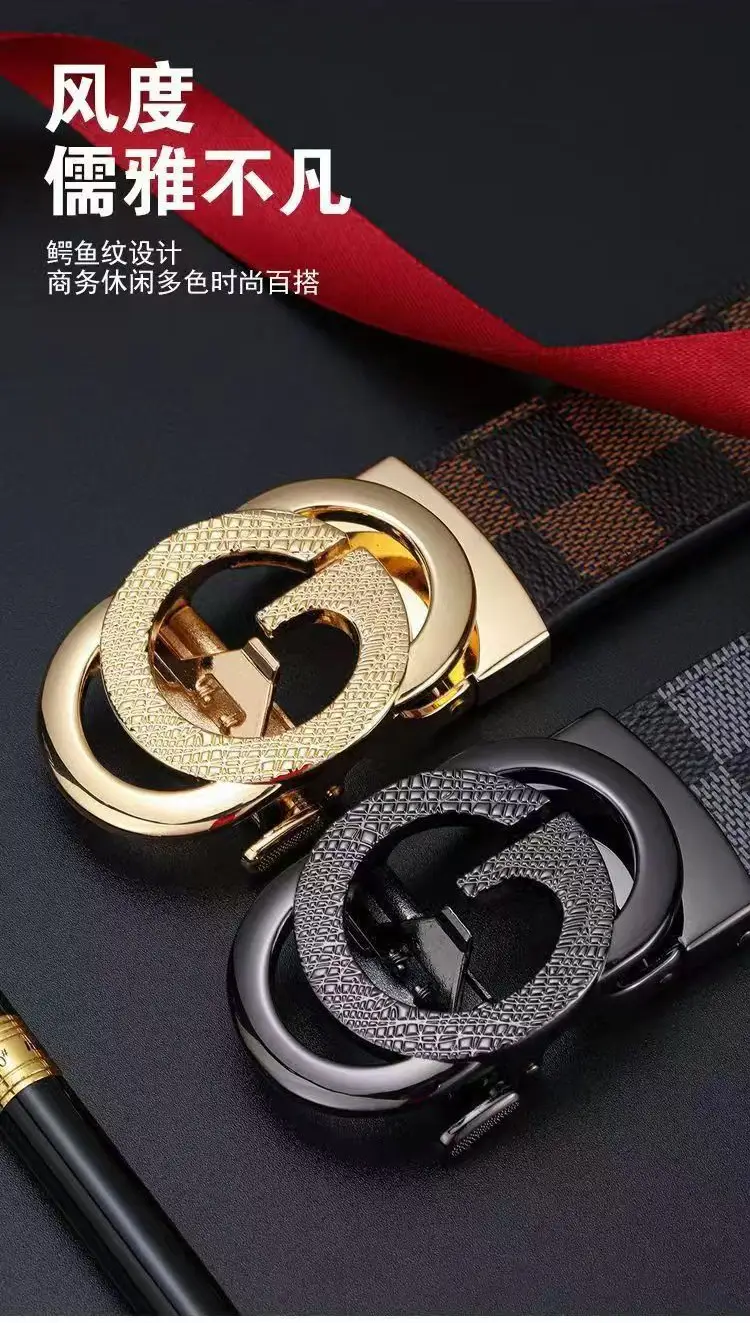 Men's Cross-Body Belt with Gold GG Buckle & Checkered Pattern — feature 1