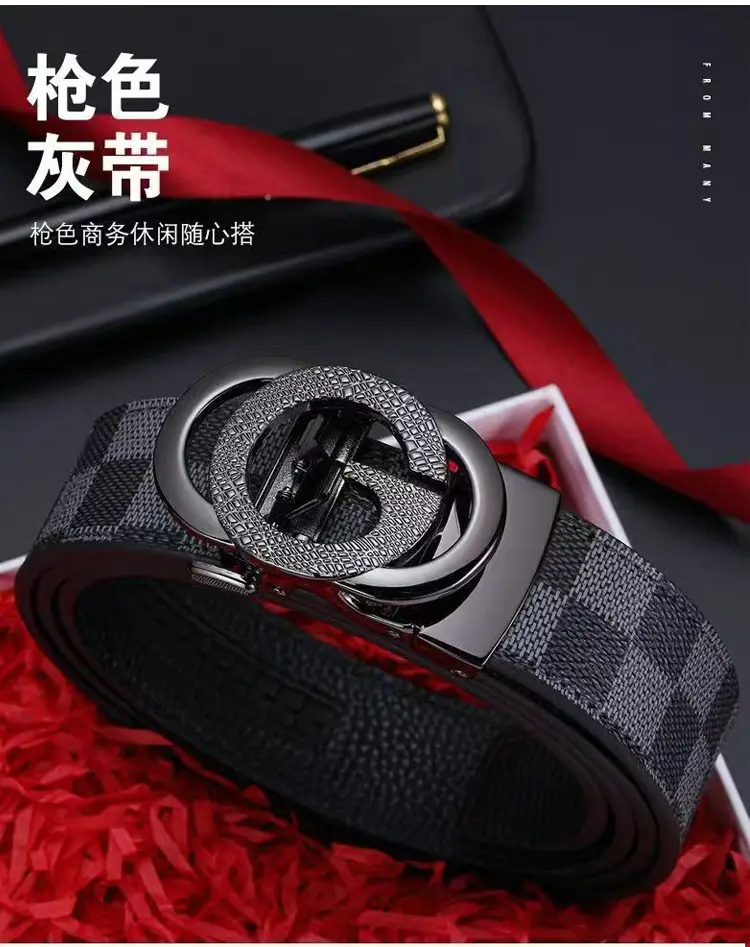 Men's Cross-Body Belt with Gold GG Buckle & Checkered Pattern — feature 10