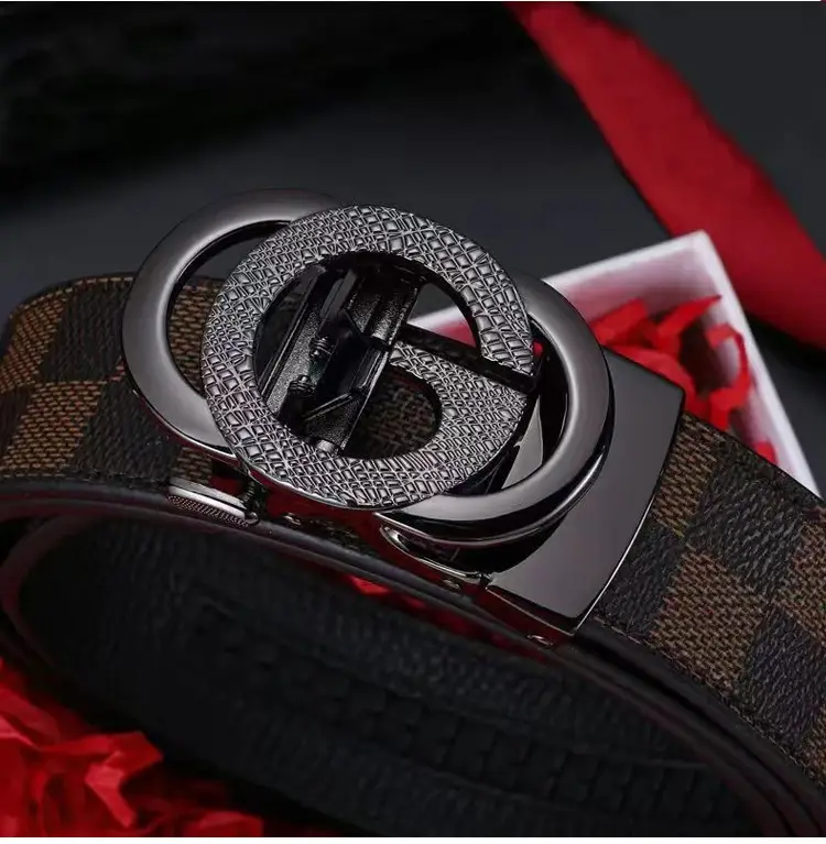 Men's Cross-Body Belt with Gold GG Buckle & Checkered Pattern — feature 11