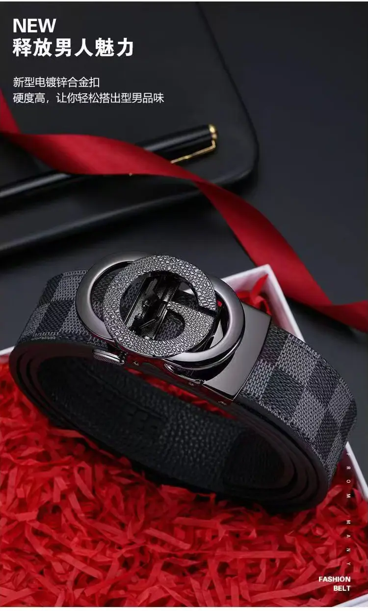 Men's Cross-Body Belt with Gold GG Buckle & Checkered Pattern — feature 2
