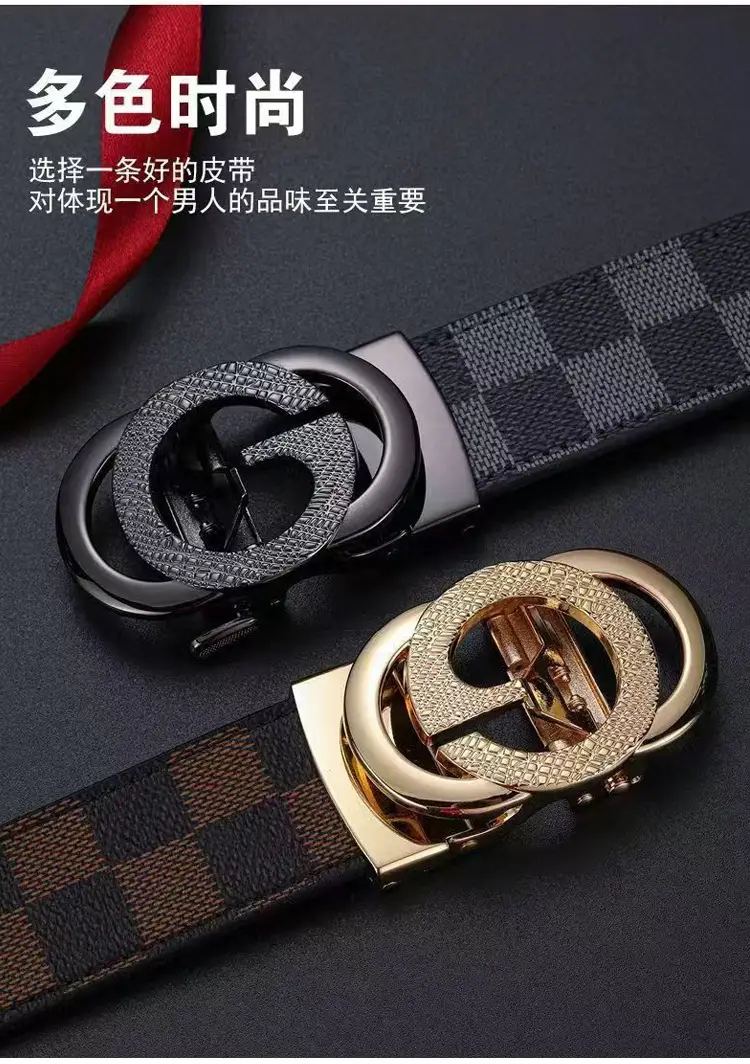 Men's Cross-Body Belt with Gold GG Buckle & Checkered Pattern — feature 8