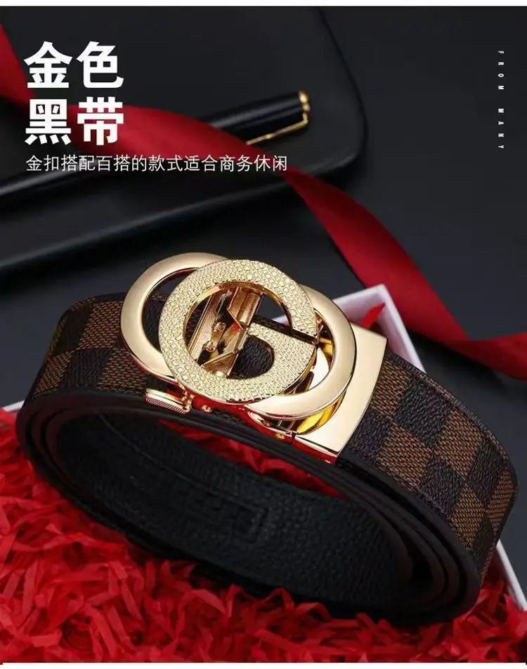 Men's Cross-Body Belt with Gold GG Buckle & Checkered Pattern — feature 9