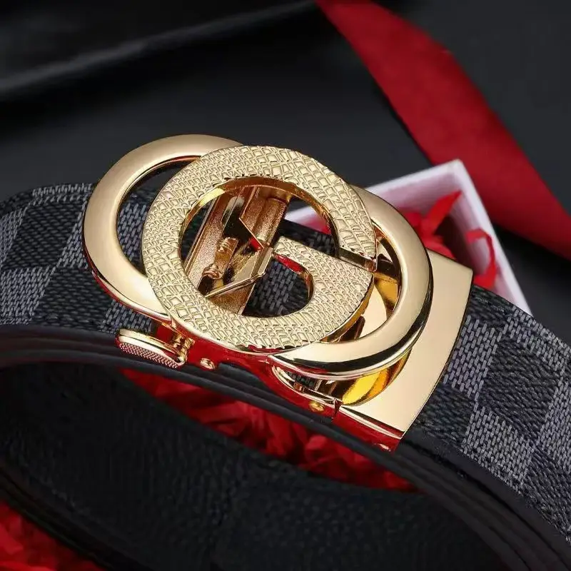 Men's Cross-Body Belt with Gold GG Buckle & Checkered Pattern - Image 2