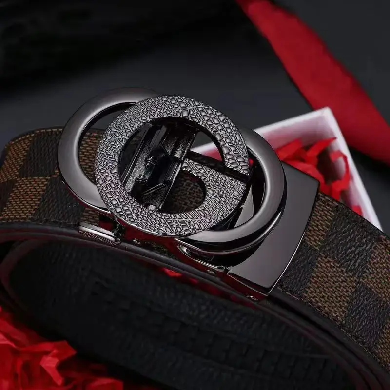 Men's Cross-Body Belt with Gold GG Buckle & Checkered Pattern - Image 5