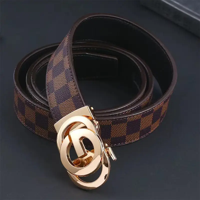 Men's Cross-Body Belt with Gold GG Buckle & Checkered Pattern - Image 7