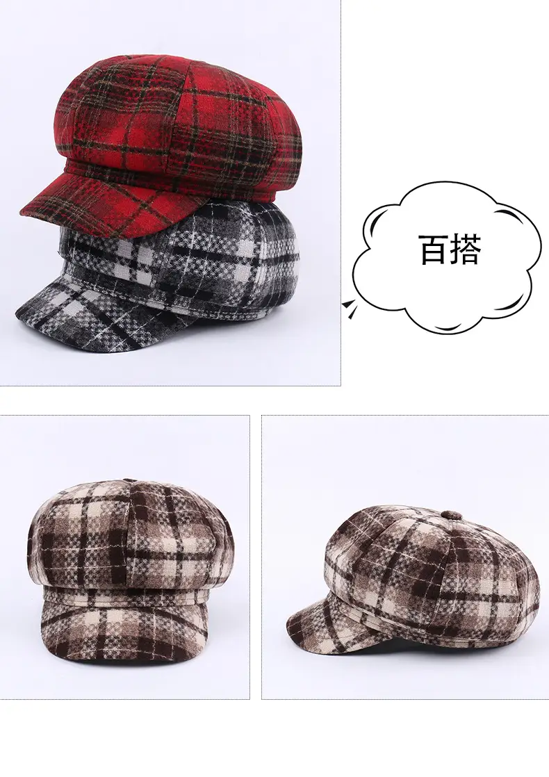 New Vintage Plaid Duck Tongs Woolen Cap for Kids — feature 23